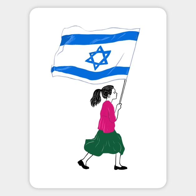 Girl running with big israeli flag Sticker by argiropulo